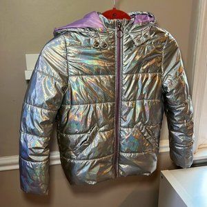 Girls Iridescent Holographic Purple Puffer Jacket by Me Jane Size 7/8